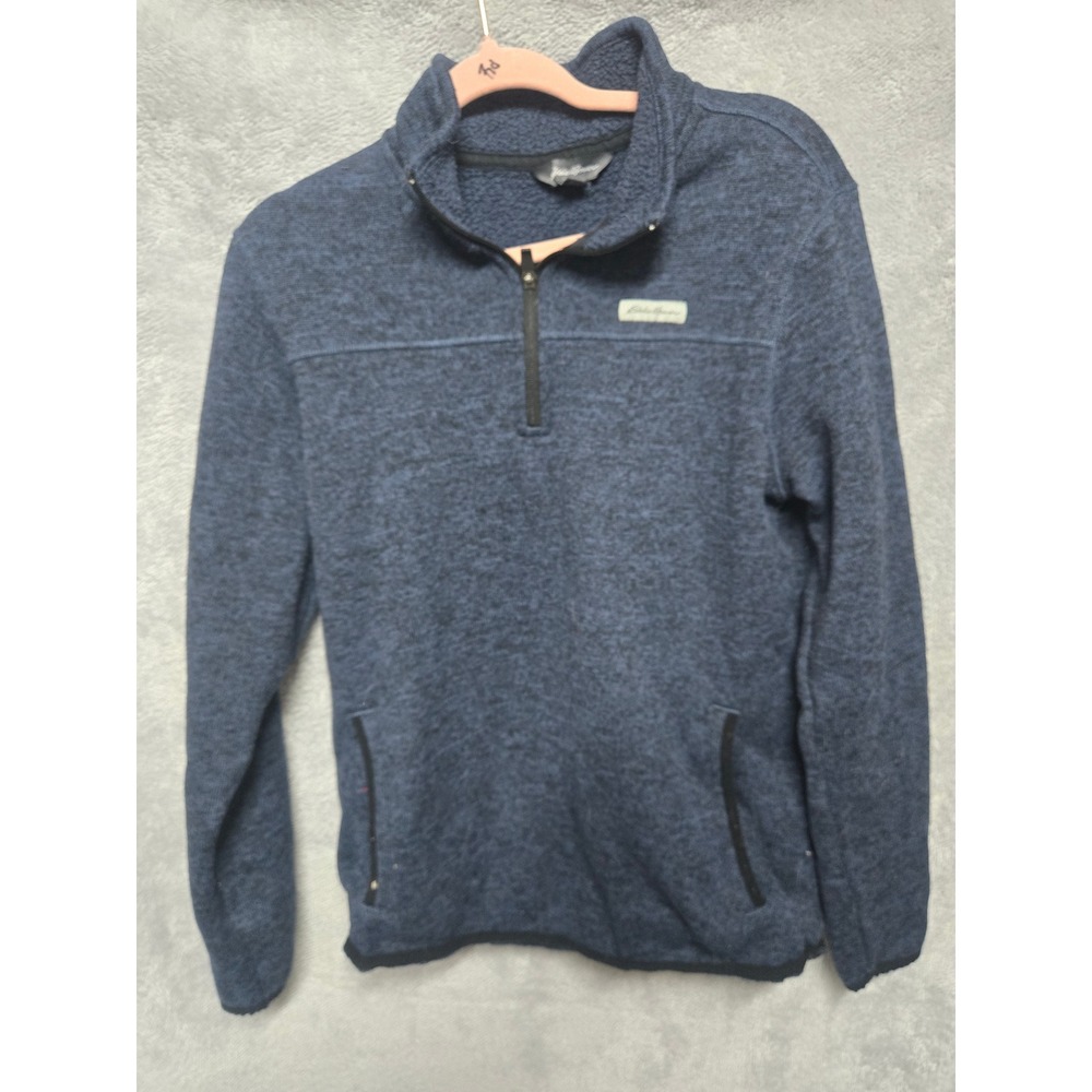 Eddie Bauer Mens Medium Navy Blue Marl Sweater Fleece Quarter Zip Pullover